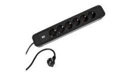 350.000, Outlet Strip PRIMO2 6x DE Type F (CEE 7/3) Socket - CEE 7/7 Plug Black 2m, Bachmann