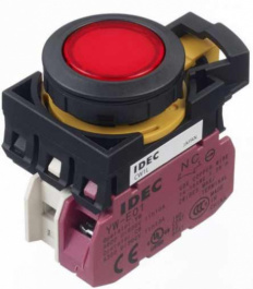 CW1L-M1E10QM4R, Illuminated Pushbutton Switch, 10 A, 230 VAC, IDEC