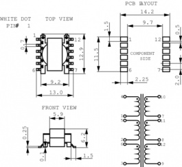 VP1-0059-R, SMD transformer 3.8 uH (6x), Eaton