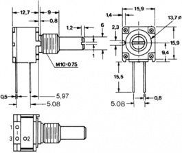 93R1A-R22-A17L, Rotary Potentiometer, 25 kOhm, PCB Connection, Bourns