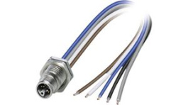 1425629, M12 Rear Mounting Panel Plug, 5 Poles, L-Coded, Assembled with Wires, Phoenix Contact
