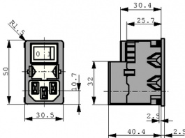 KMF1.1121.11, Power inlet with filter 2 A 250 VAC, Schurter